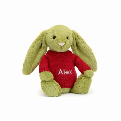 Jellycat Bashful Moss Bunny with Red Jumper New Zealand | NTZSJ3904